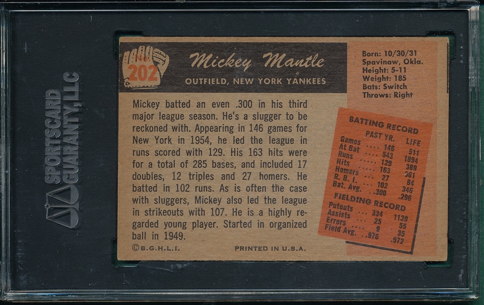 1955 Bowman #202 Mickey Mantle SGC 50