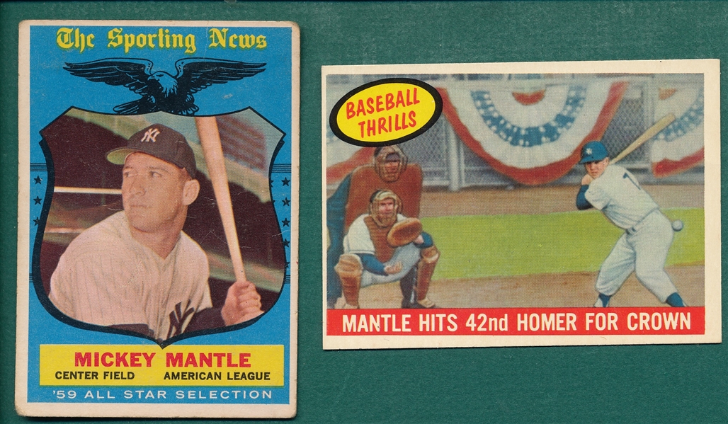 1959 Topps #461 Mantle 42 & #564 Mickey Mantle, AS, Lot of (2)