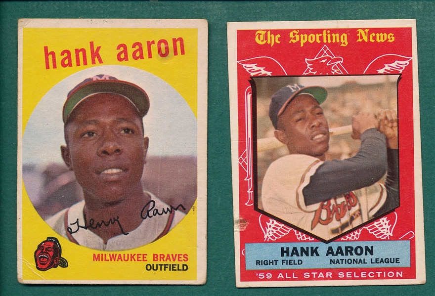 1959 Topps #380 Hank Aaron & #561 Hank Aaron, AS, Lot of (2)