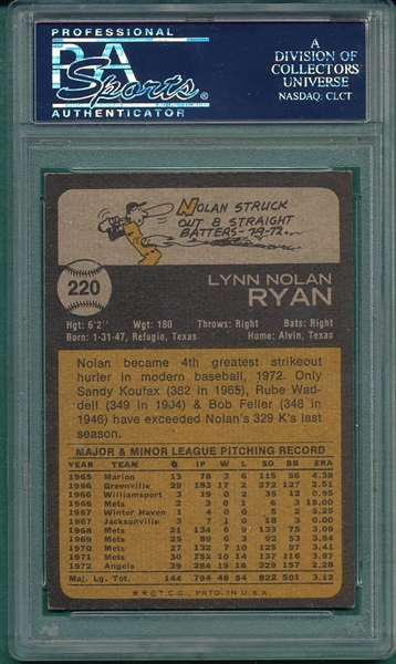 1973 Topps #220 Nolan Ryan PSA 6