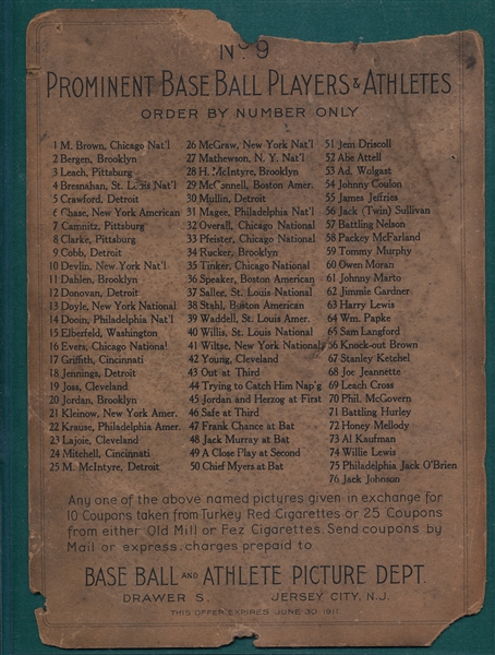 1910-1911 T3 #9 Ty Cobb