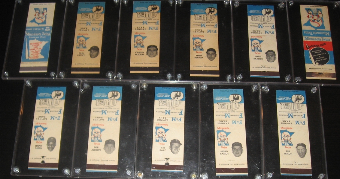 1960-70s Minnesota Twins Matchbooks Lot of (11) W/ F & M Kaat