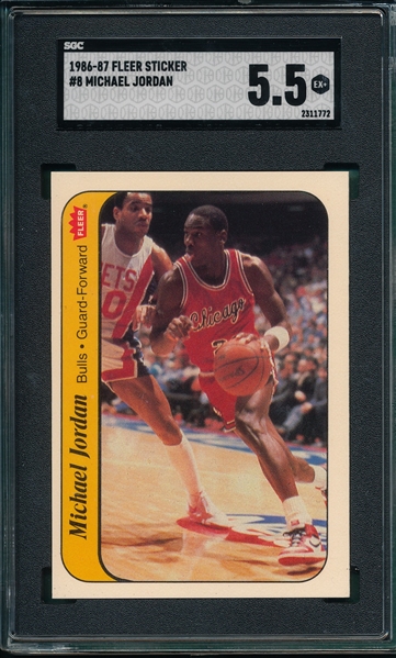 1986 Fleer Basketball Sticker #8 Michael Jordan SGC 5.5 *Rookie*