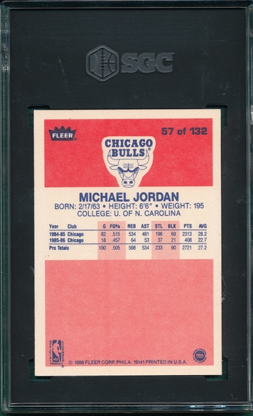 1986 Fleer Basketball #57 Michael Jordan SGC 7.5 *Rookie*