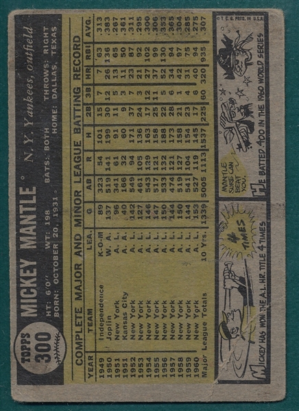 1961 Topps #300 Mickey Mantle 