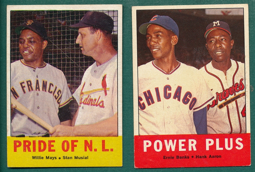 1963 Topps #138 Pride of the NL & #242 Power Plus, Lot of (2) W/ Mays & Aaron