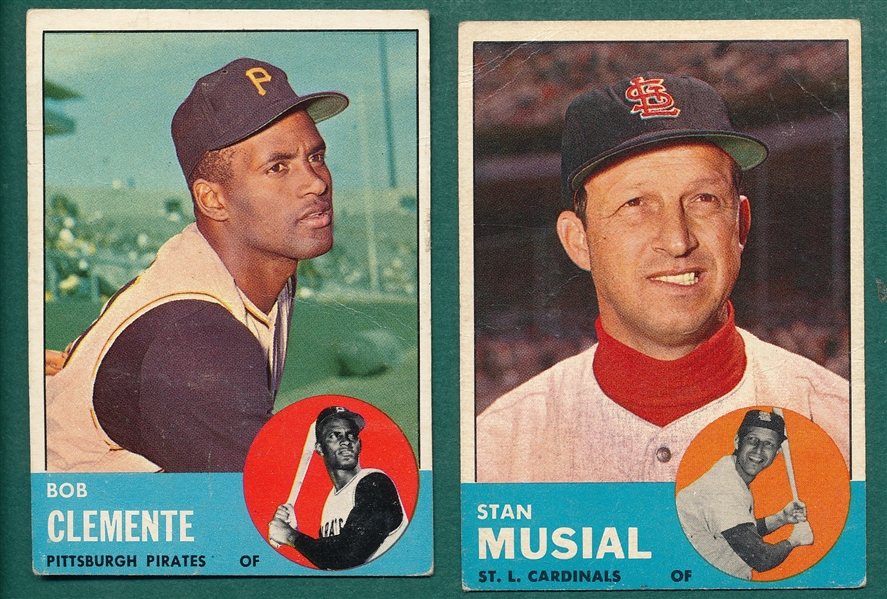 1963 Topps #250 Musial & #540 Clemente, Lot of (2) 