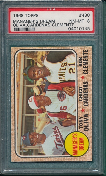 1968 Topps #480 Manager's Dream W/ Clemente PSA 8
