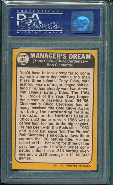 1968 Topps #480 Manager's Dream W/ Clemente PSA 8