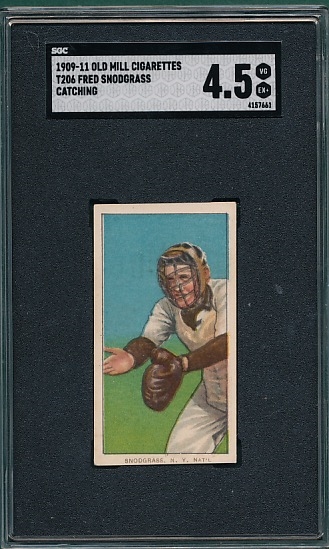 1909-1911 T206 Snodgrass, Catching, Old Mill Cigarettes SGC 4.5