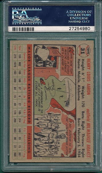 1956 Topps #31 Hank Aaron PSA 5 *Gray*