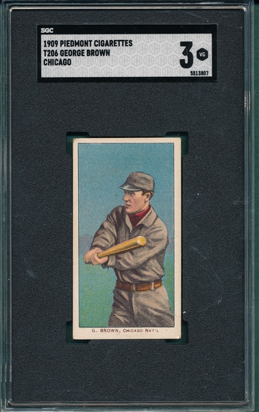 1909-1911 T206 Brown, George, Chicago, Piedmont Cigarettes SGC 3