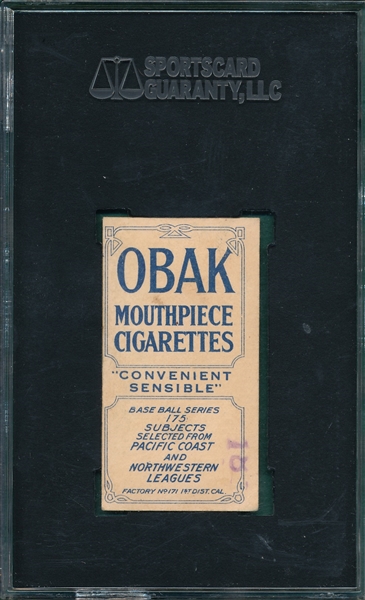 1910 T212-2 Swander Obak Cigarettes, 175 Subjects SGC 20