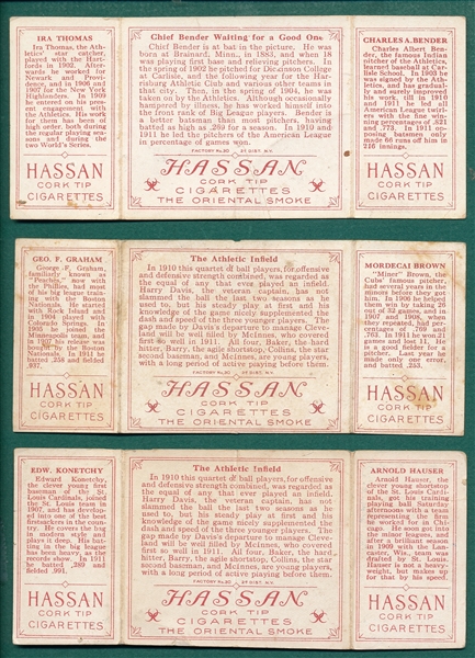 1912 T202 Lot of (3) Hassan Cigarettes W/ M. Brown & Bender