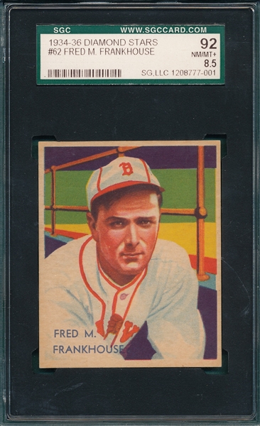 1934-36 Diamond Stars #62 Fred Frankhouse SGC 92