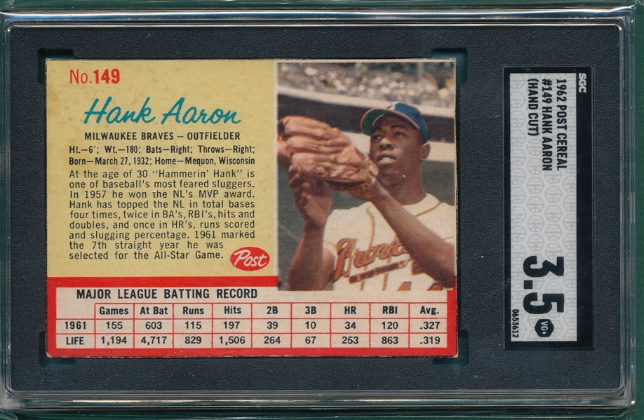 1962 Post #149 Hank Aaron SGC 3.5