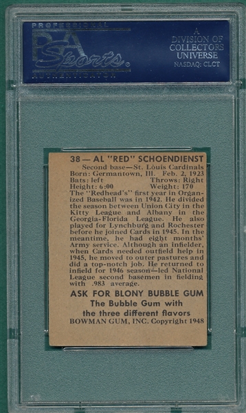 1948 Bowman #38 Red Schoendienst PSA 6 *Rookie*