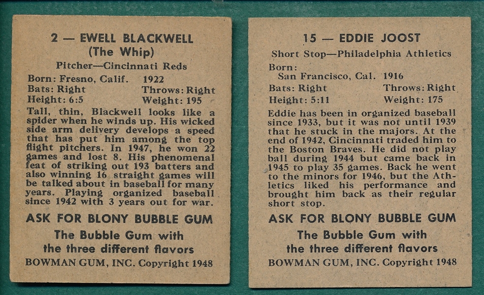1948 Bowman #2 Blackwell & #15 Joost, Lot of (2)