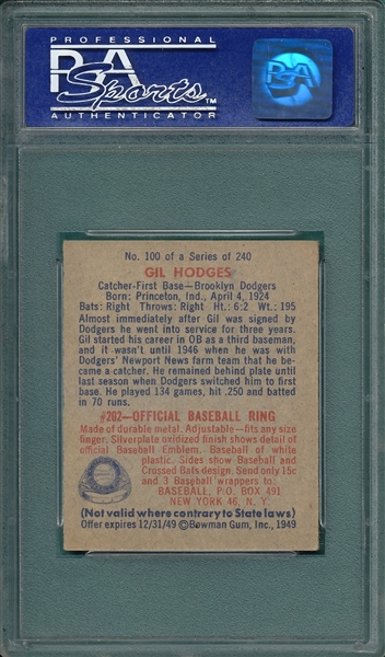 1949 Bowman #100 Gil Hodges PSA 7 *Rookie*