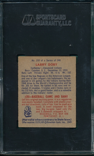 1949 Bowman #233 Larry Doby SGC 60 *Rookie* *Hi #*