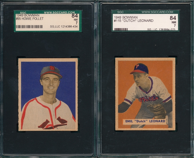 1949 Bowman #95 Pollett & #115 Leonard, Lot of (2) SGC 84
