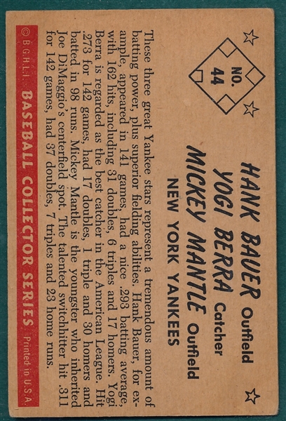 1953 Bowman Color #44 Berra, Bauer & Mantle