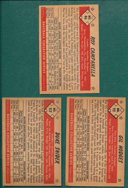 1953 Bowman Color Lot of (3) Dodgers W/ Campanella, Hodges & Snider
