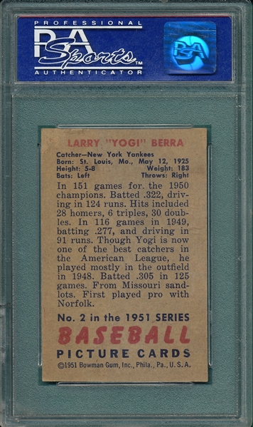 1951 Bowman #2 Yogi Berra PSA 4