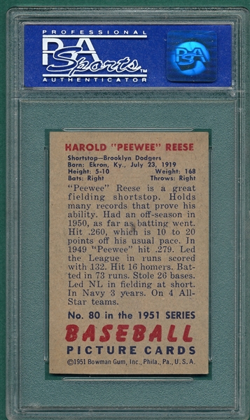 1951 Bowman #80 Pee Wee Reese PSA 6