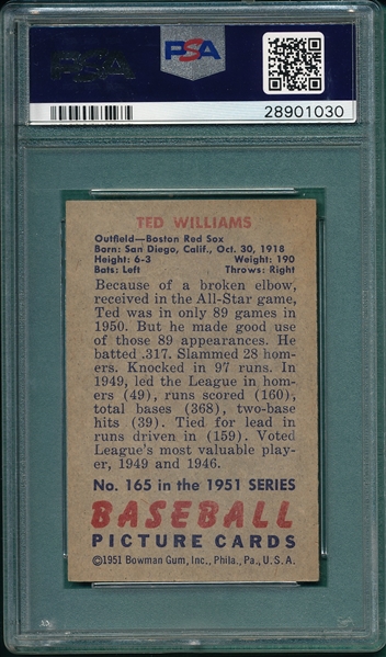 1951 Bowman #165 Ted Williams PSA 5