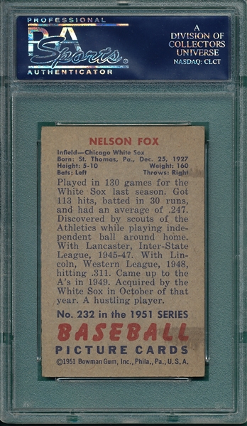 1951 Bowman #232 Nelson Fox PSA 5 *Rookie*