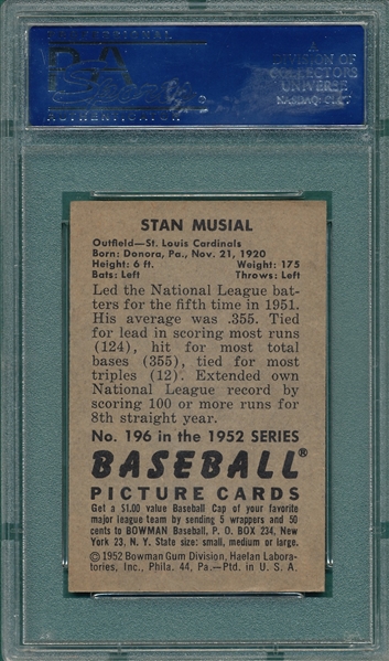 1952 Bowman #196 Stan Musial PSA 6