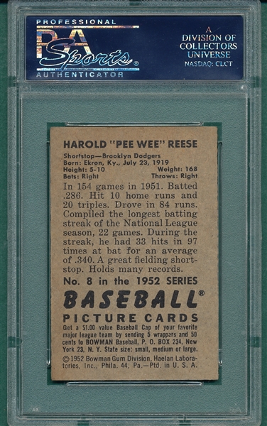 1952 Bowman #8 Pee Wee Reese PSA 6