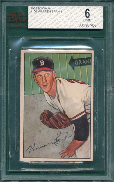 1952 Bowman #156 Warren Spahn BVG 6