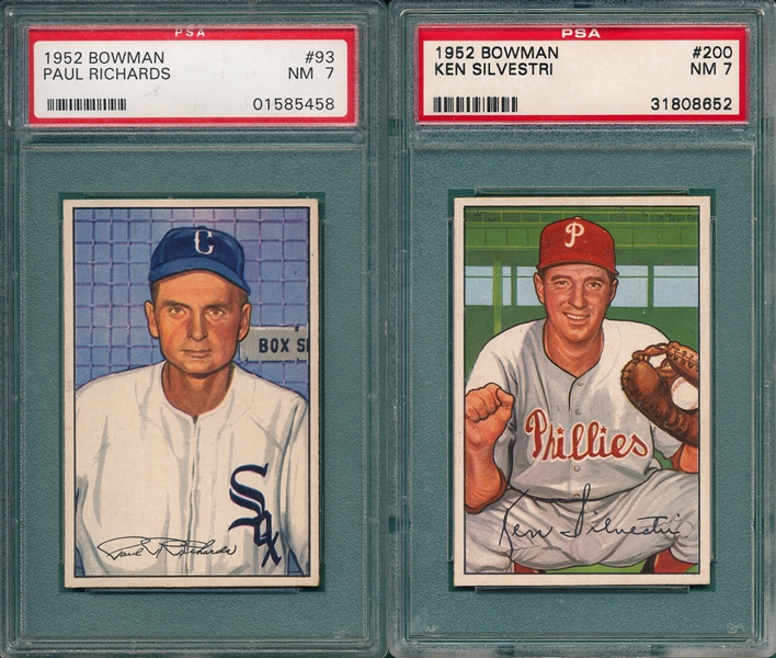 1952 Bowman #93 Richards & #200 Silvestri, Lot of (2) PSA 7
