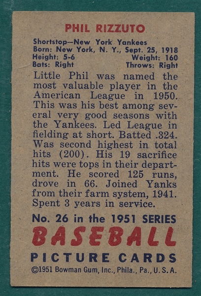 1951 Bowman #26 Phil Rizzuto