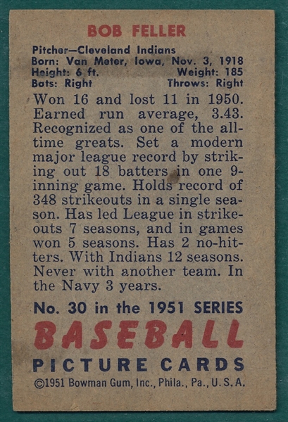 1951 Bowman #30 Bob Feller