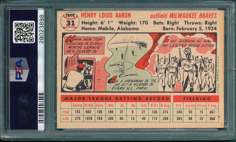 1956 Topps #31 Hank Aaron PSA 6 *White*
