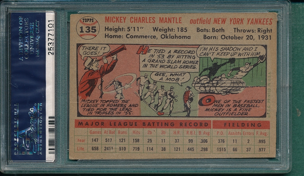 1956 Topps #135 Mickey Mantle PSA 4 *Gray*