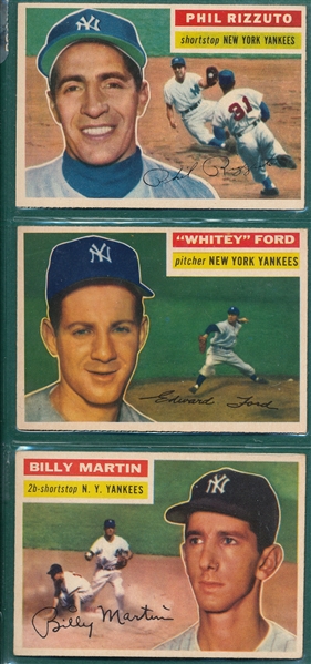 1956 Topps Rizzuto, Martin & Ford, Lot of (3) Yankees