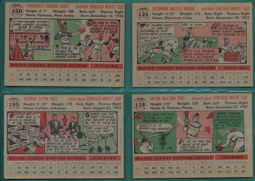 1956 Topps Doby, Fox, Kell & Minoso, Lot of (4) White Sox