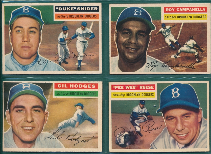 1956 Topps Snider, Hodges, Reese & Campanella, Lot of (4) Dodgers