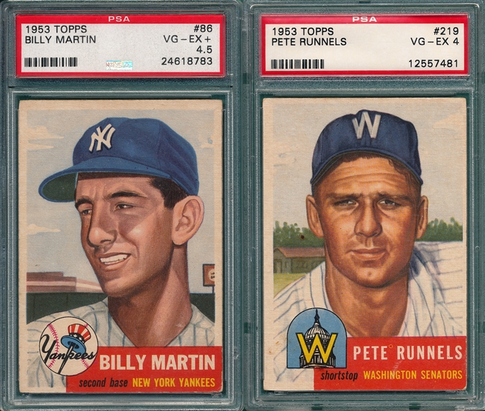 1953 Topps #86 Billy Martin & #219 Runnels, Lot of (2) PSA 