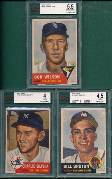 1953 Topps #214 Bruton, #242 Silvera & #250 Wilson, Lot of (3) BVG
