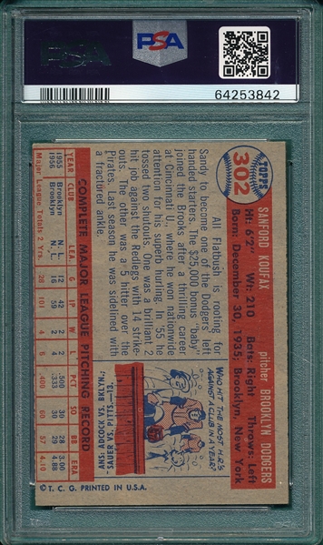 1957 Topps #302 Sandy Koufax PSA 6