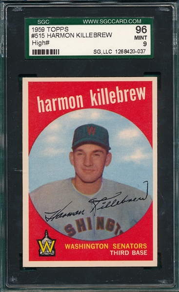 1959 Topps #515 Harmon Killebrew SGC 96 *Mint* *None Graded Higher*