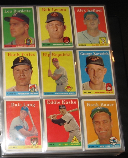 1958 Topps Baseball Near Set (491/494) W/ Contest Card & Maris, Rookie