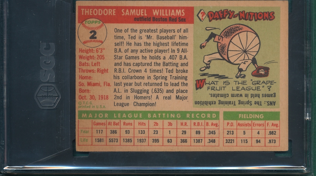 1955 Topps #2 Ted Williams SGC 5