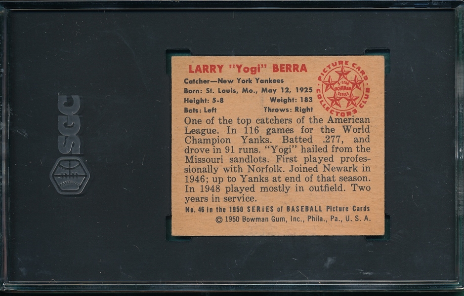 1950 Bowman #46 Yogi Berra SGC 3.5