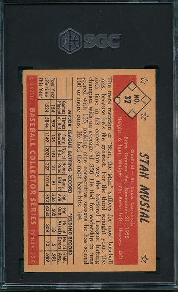 1953 Bowman Color #32 Stan Musial SGC 5